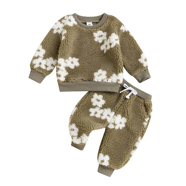 Long Sleeve Floral Fuzzy Baby Set Green 3-6 M