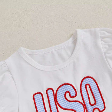 Puff Sleeve USA Ruffled Shorts Baby Set