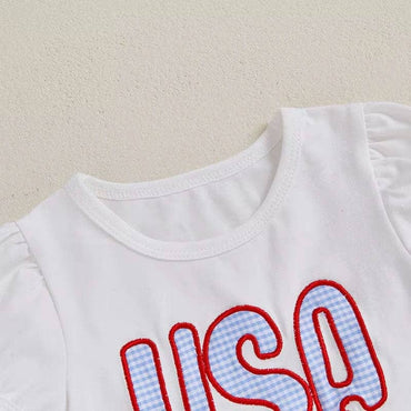 Puff Sleeve USA Ruffled Shorts Baby Set