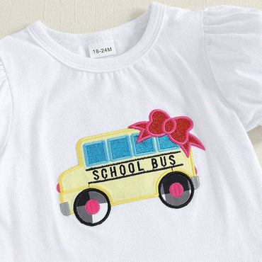 School Bus Checkered Shorts Toddler Set