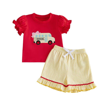 Puff Sleeve Back To School Toddler Set Sets The Trendy Toddlers Red 12-18 M