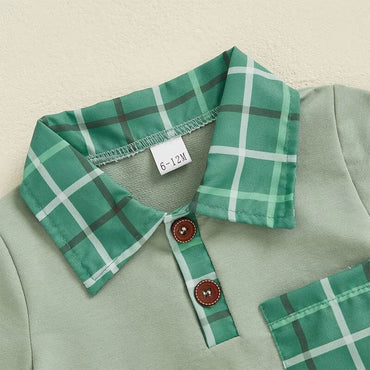 Short Sleeve Green Plaid Toddler Set