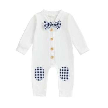 Long Sleeve Gentleman Baby Jumpsuit White 0-3 M