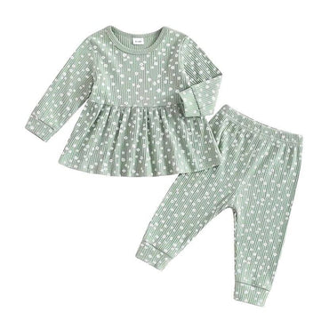 Long Sleeve Flowers Toddler Set Green 12-18 M