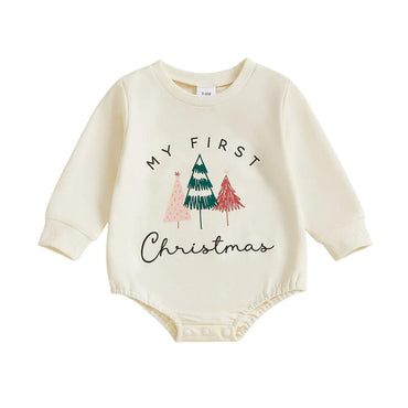Long Sleeve My First Christmas Baby Bodysuit Beige 0-3 M