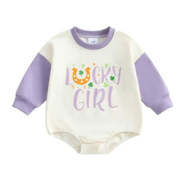 Long Sleeve Lucky Girl Baby Bodysuit Purple 0-3 M