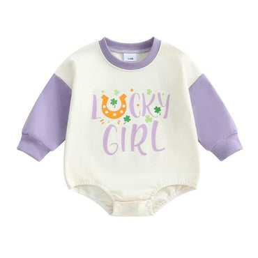 Long Sleeve Lucky Girl Baby Bodysuit Purple 0-3 M