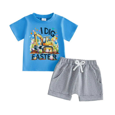 Short Sleeve I Dig Easter Toddler Set Blue 12-18 M
