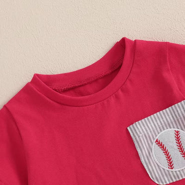 Short Sleeve Red Baseball Baby Set