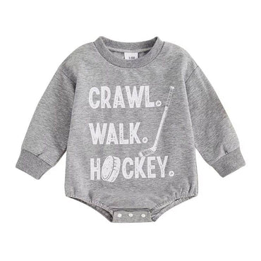 Crawl Walk Hockey Baby Bodysuit Gray 0-3 M