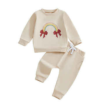 Long Sleeve Rainbow Bows Baby Set Beige 3-6 M