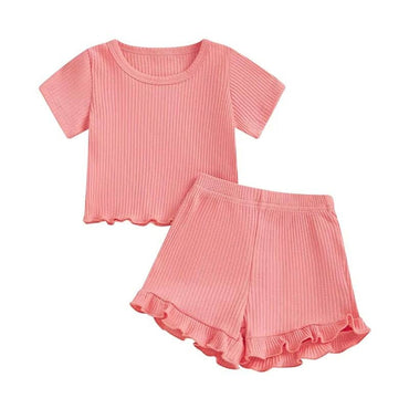 Short Sleeve Solid Ribbed Toddler Set Pink 9-12 M