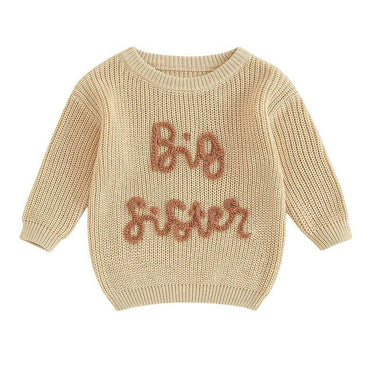 Big Sister Knitted Toddler Sweater Khaki 12-18 M