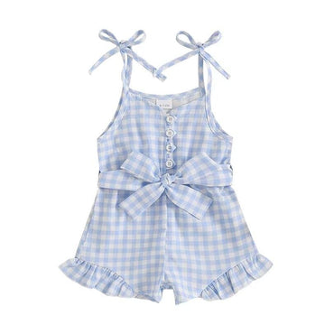 Sleeveless Checkered Ruffles Toddler Romper Blue 12-18 M