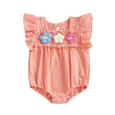 Fly Sleeve Flowers Ruffle Baby Romper Pink 0-3 M