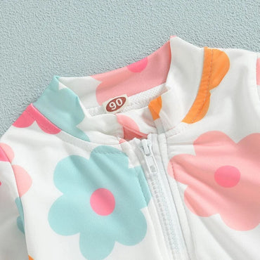 Long Sleeve Floral Zipper Toddler Swimsuit