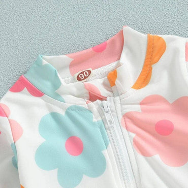 Long Sleeve Floral Zipper Toddler Swimsuit