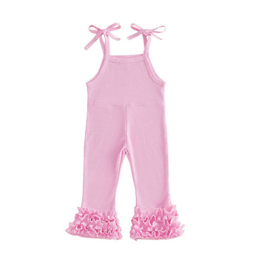 Solid Tie Strap Ruffled Toddler Jumpsuit Pink 9-12 M