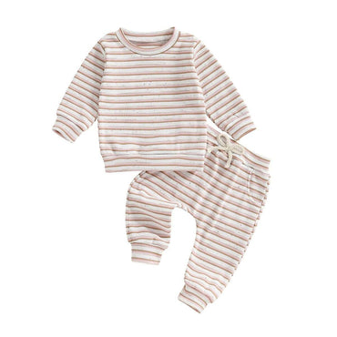 Long Sleeve Striped Pants Baby Set Pink 3-6 M
