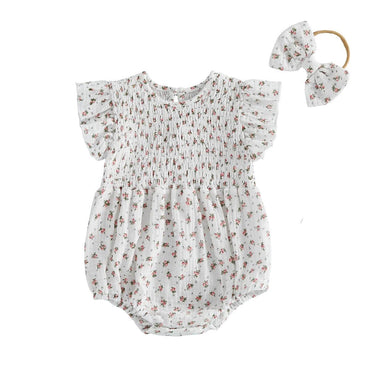 Fly Sleeve Floral Baby Romper White 0-3 M