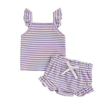 Fly Sleeve Striped Baby Set Purple 0-3 M