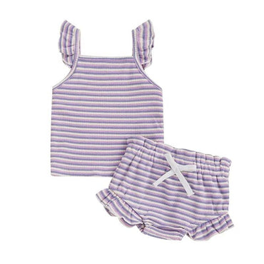 Fly Sleeve Striped Baby Set Purple 0-3 M