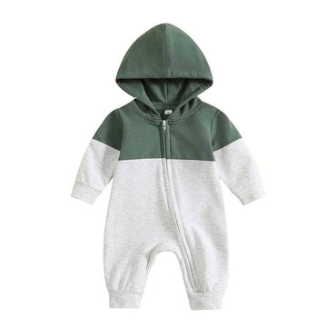 Long Sleeve Zipper Hooded Baby Jumpsuit Green 0-3 M