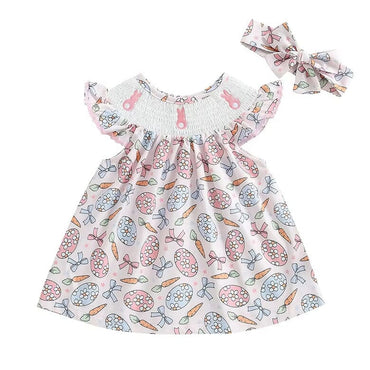 Fly Sleeve Easter Toddler Dress Pink 6-9 M