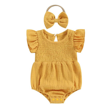 Ruffle Sleeve Solid Baby Romper Yellow 0-3 M