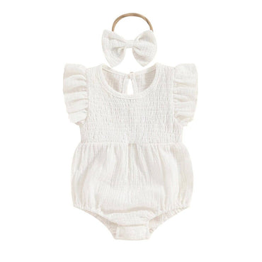 Ruffle Sleeve Solid Baby Romper White 0-3 M