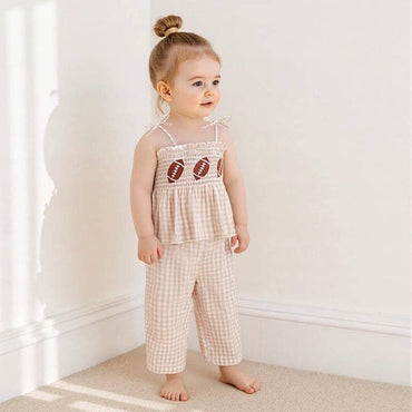 Tie Straps Smocked Football Toddler Set