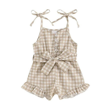 Sleeveless Checkered Ruffles Toddler Romper Beige 12-18 M