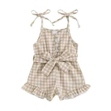 Sleeveless Checkered Ruffles Toddler Romper Beige 12-18 M