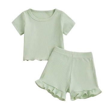 Short Sleeve Solid Ribbed Toddler Set Green 9-12 M