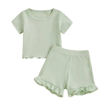 Short Sleeve Solid Ribbed Toddler Set Green 9-12 M