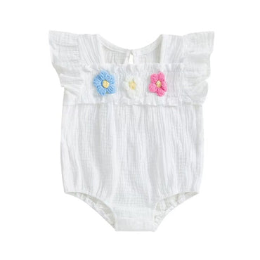 Fly Sleeve Flowers Ruffle Baby Romper White 0-3 M