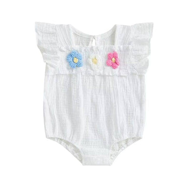 Fly Sleeve Flowers Ruffle Baby Romper White 0-3 M
