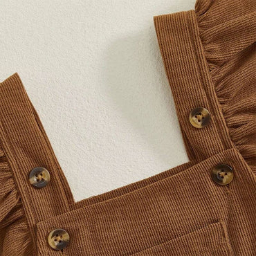 Fly Sleeve Solid Corduroy Ruffled Toddler Dress