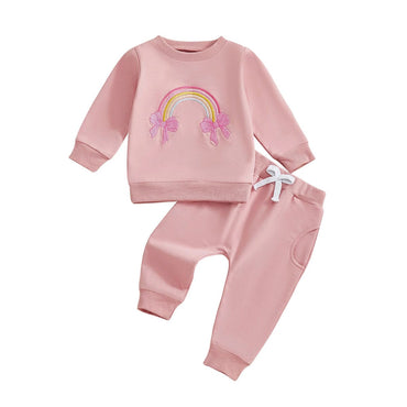 Long Sleeve Rainbow Bows Baby Set Pink 3-6 M
