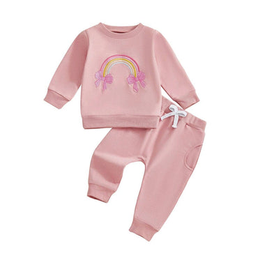 Long Sleeve Rainbow Bows Baby Set Pink 3-6 M