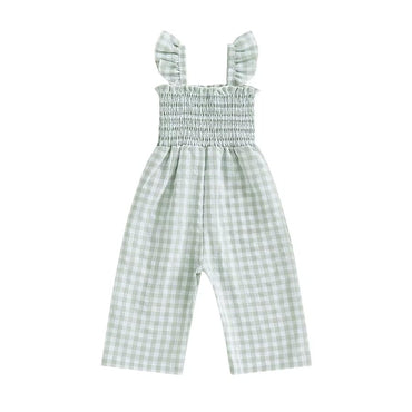 Smocked Checkered Toddler Jumpsuit Green 9-12 M