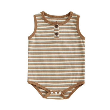 Sleeveless Striped Baby Romper Brown 0-3 M