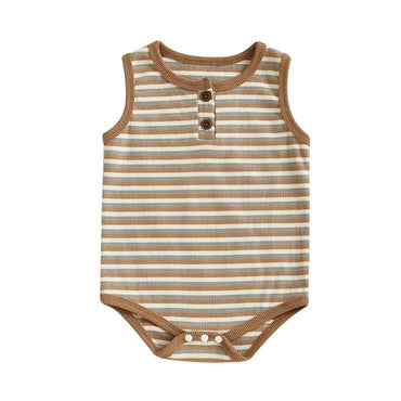 Sleeveless Striped Baby Romper Brown 0-3 M