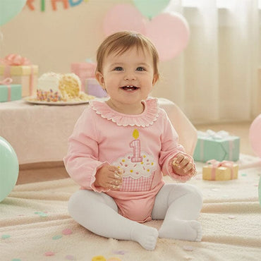 Long Sleeve Birthday Cupcake Baby Bodysuit