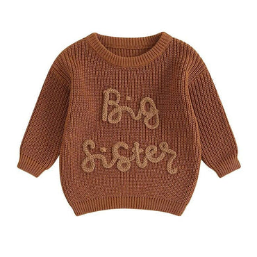 Big Sister Knitted Toddler Sweater Brown 12-18 M