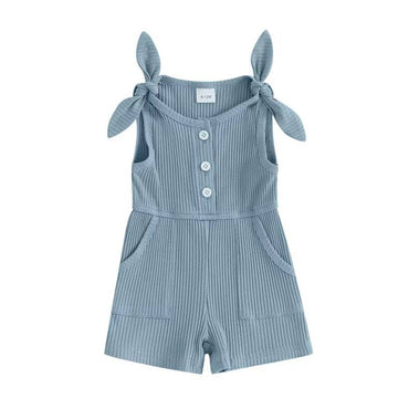 Solid Sleeveless Ribbed Toddler Romper Blue 9-12 M