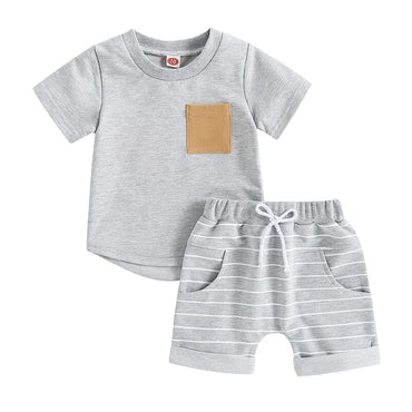 Short Sleeve Striped Shorts Toddler Set Gray 3-6 M