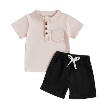 Short Sleeve Solid Shorts Toddler Set Beige 9-12 M