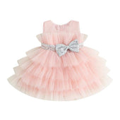 Sparkly Silver Bow Tulle Toddler Dress Light Pink 2T