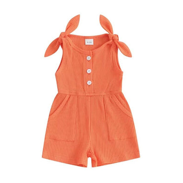 Solid Sleeveless Ribbed Toddler Romper Orange 9-12 M